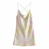 Lizakosht  Summer Slip Dress Women Za 2021 Tie Dye Satin Short Woman Dresses Strappy Sexy Backless Strap Mini Dress Club Party Dresses